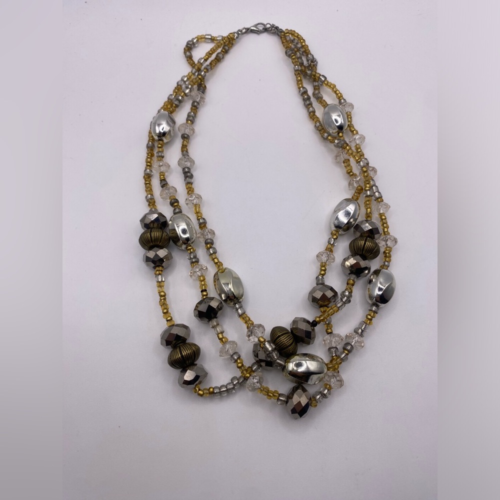 Vintage Multi Strand Layered Gold & Silver Beaded Necklace
